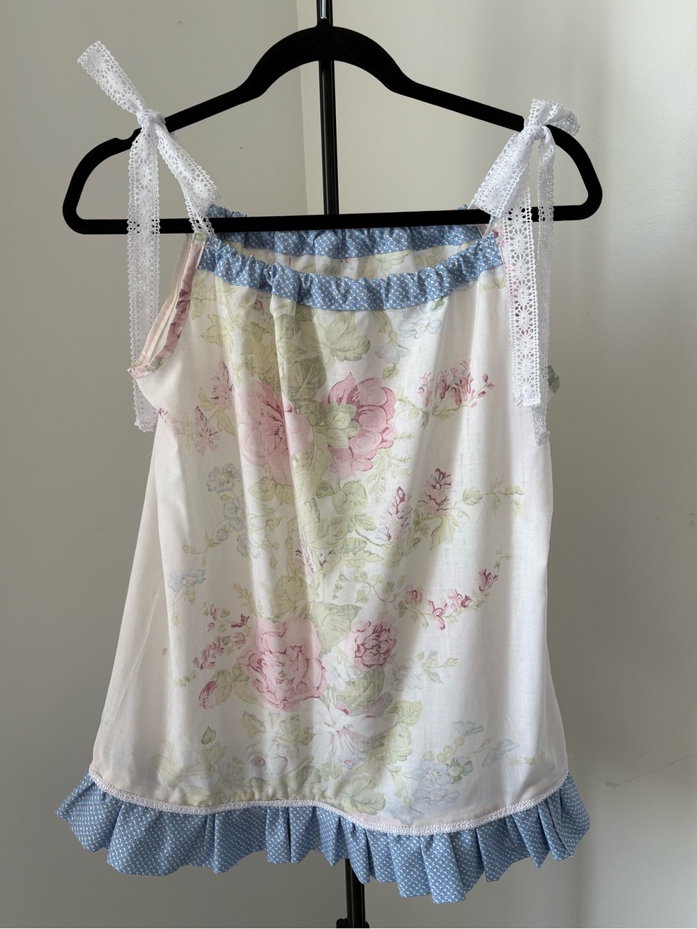 Floral Lace-Trim Girls Vintage Pillow Case dress White & Pink and Blue